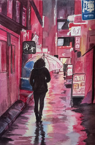 Janet G, A walk in the rain, watercolour.jpg